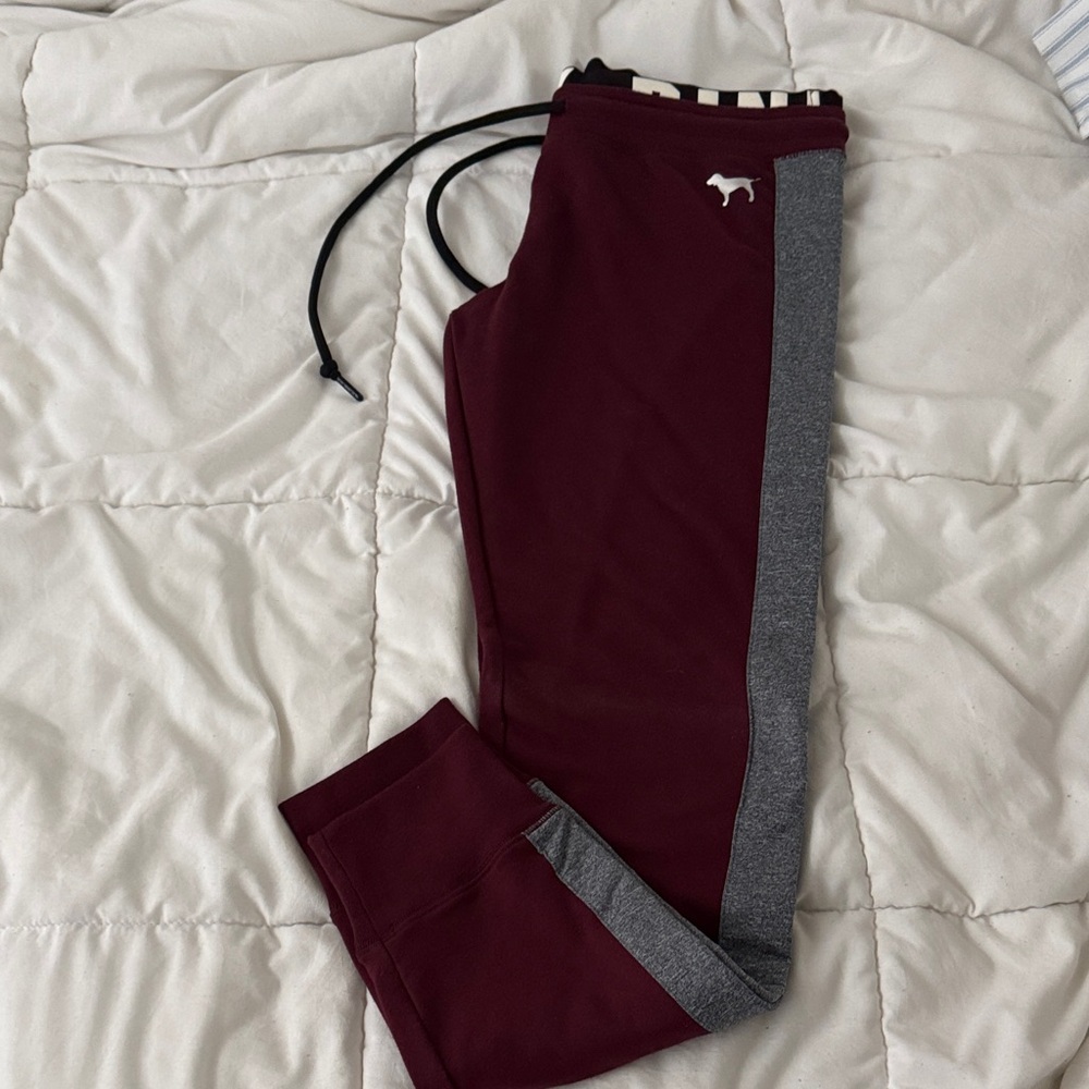 PINK Victoria's Secret Burgundy and Gray Kids Joggers